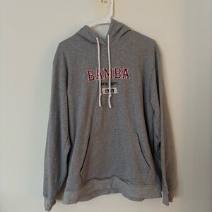 bamba swim grey, white and burgundy oversized hoodie sweatshirt with pockets.🩶